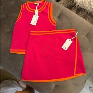 Pink and Orange Tank Top and Skirt Set